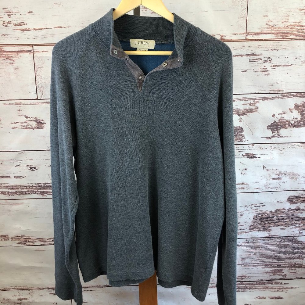 J. Crew Quarter Snap Button Gray Sweater Size L